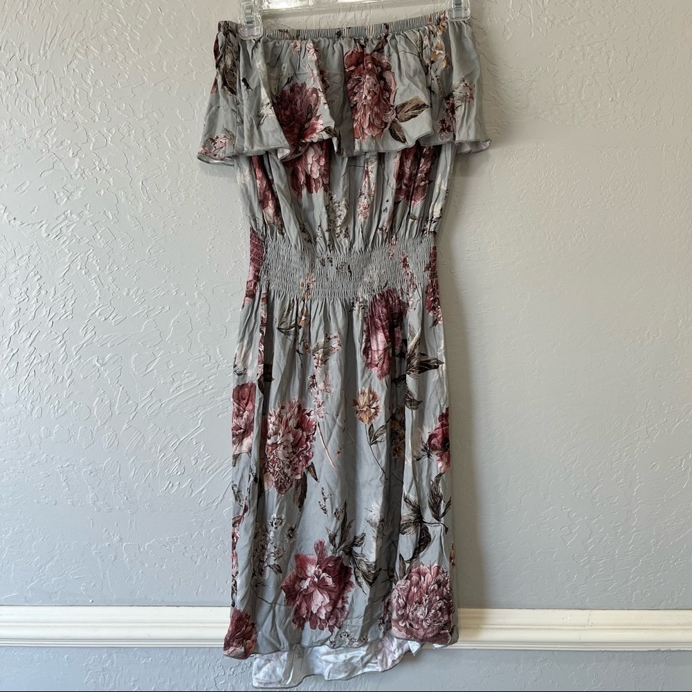 Chaser Heirloom Strapless Ruffle Smocked Waist Floral Dress NWT
